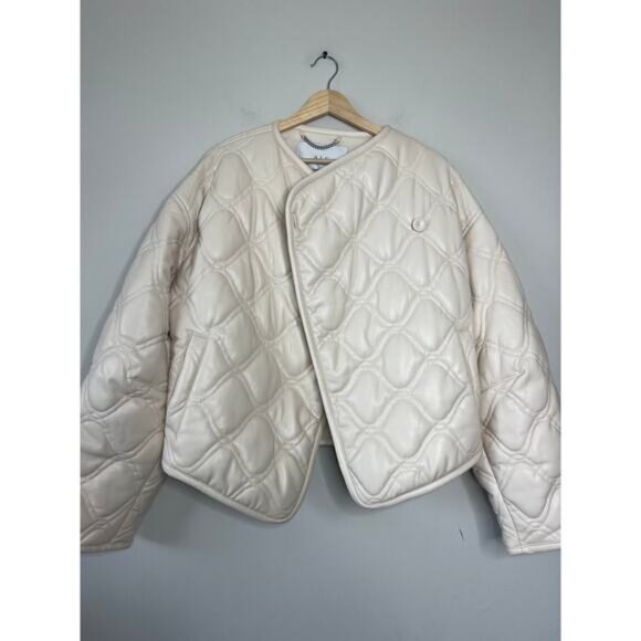 NEW A.L.C. Emory Asymmetric Quilted Padded Faux Leather Jacket Cream Size: XS - Picture 2 of 8